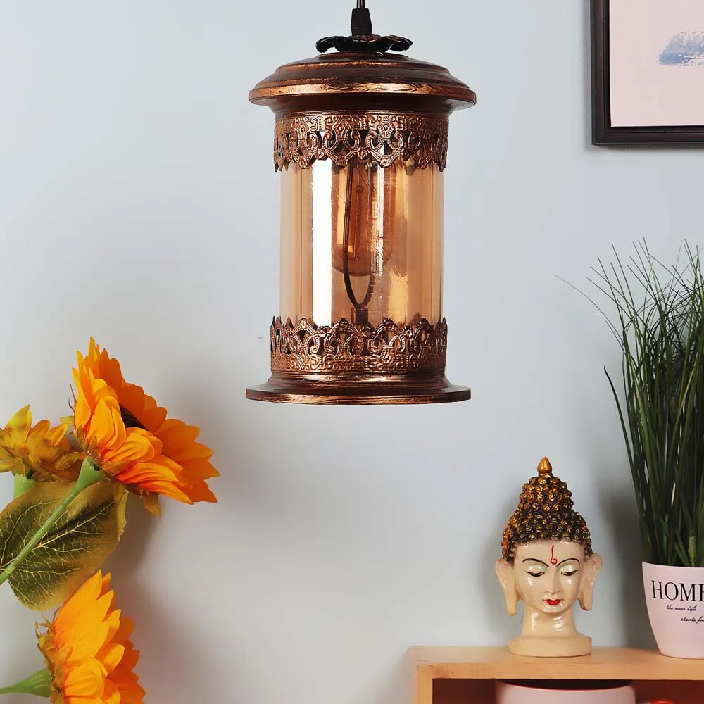 Antique Motif Copper Hued Single Hanging Light