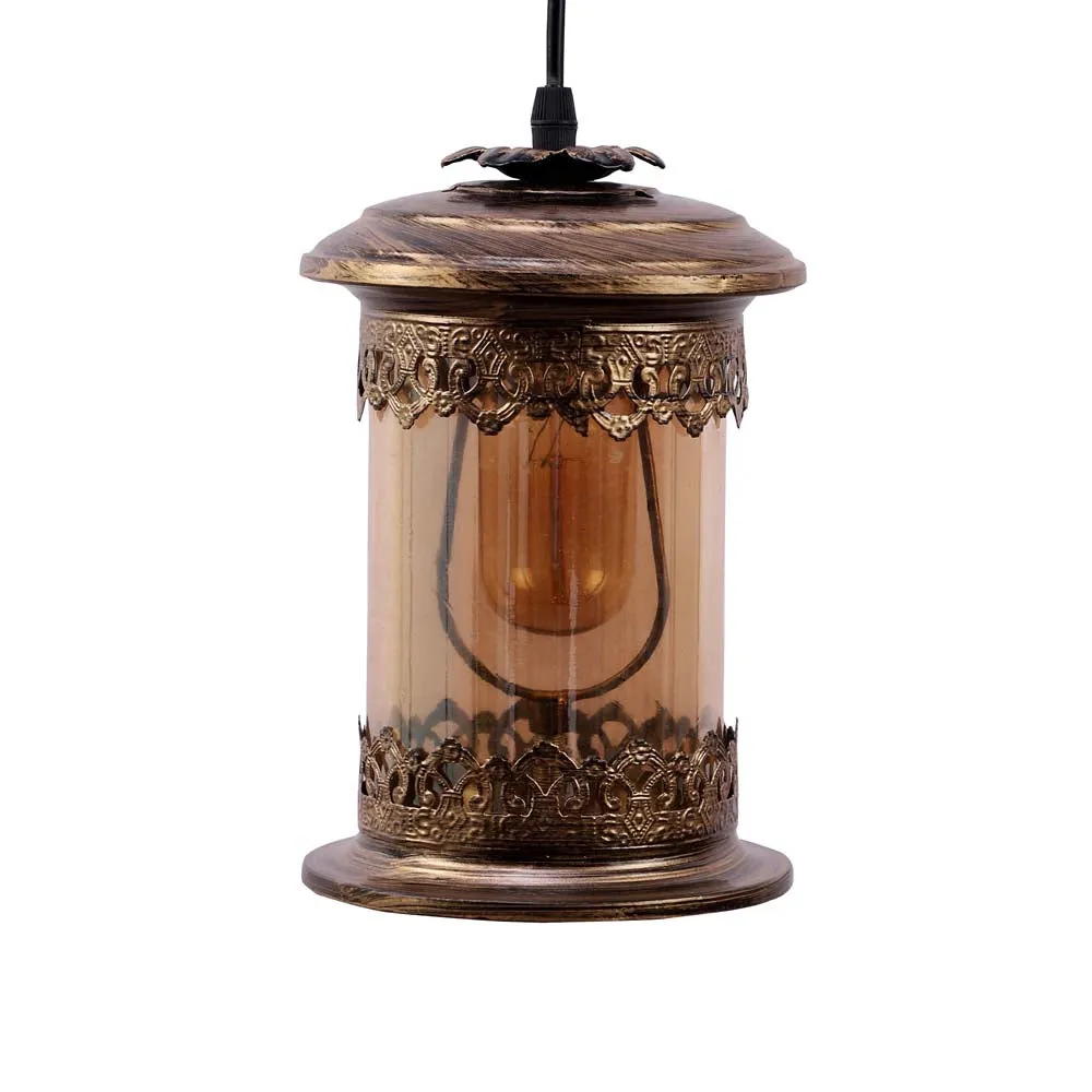 Antique Motif Copper Hued Single Hanging Light