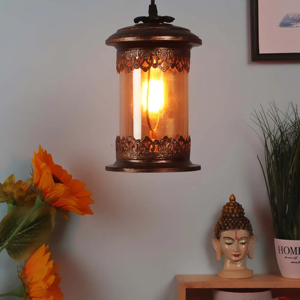 Antique Motif Copper Hued Single Hanging Light