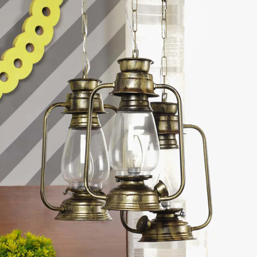 Antique Motif Hurricane Designed Cluster Hanging Light