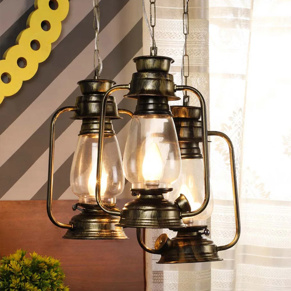 Antique Motif Hurricane Designed Cluster Hanging Light