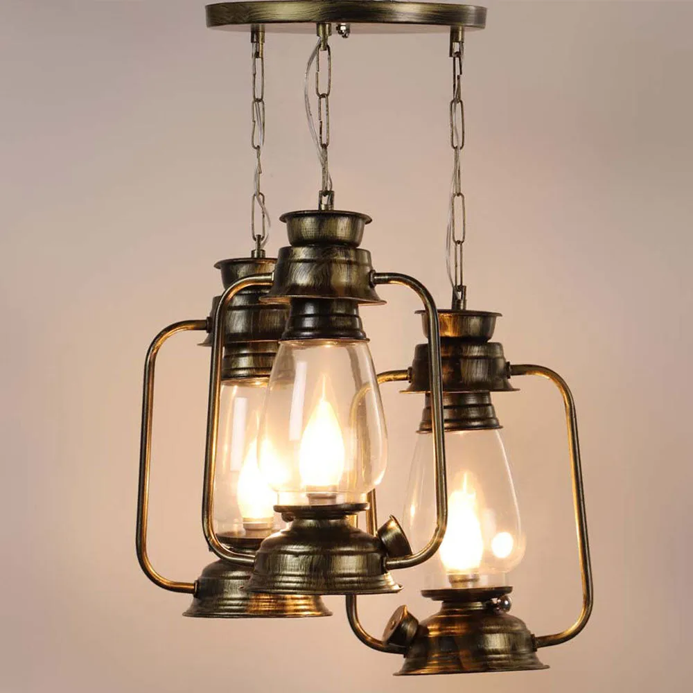 Antique Motif Hurricane Designed Cluster Hanging Light