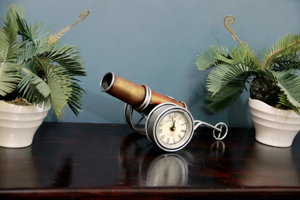 Antique Orange Metal Table Clock / Table Accent