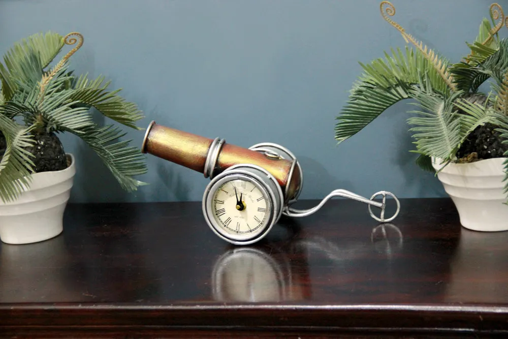 Antique Orange Metal Table Clock / Table Accent
