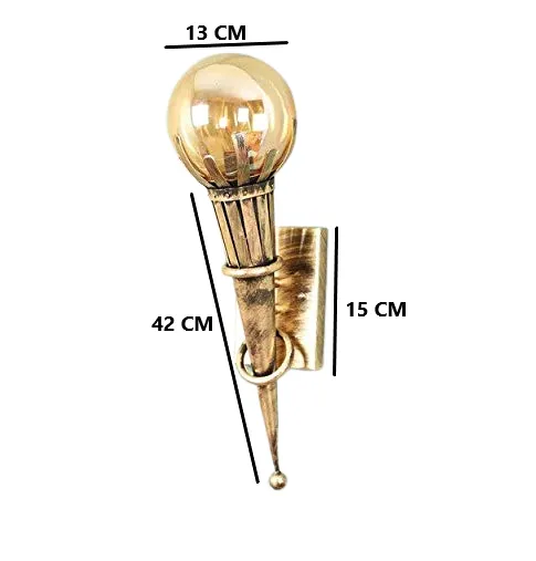 Antique Torch Motif Brass & Glass Wall Sconce (Bulb not included)