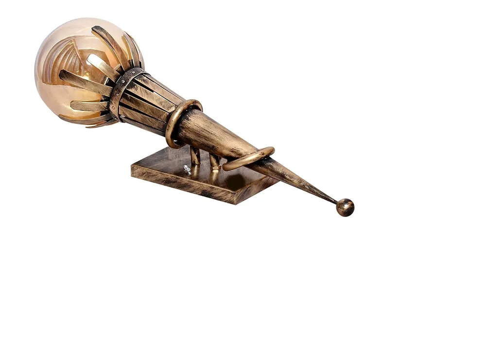 Antique Torch Motif Brass & Glass Wall Sconce (Bulb not included)