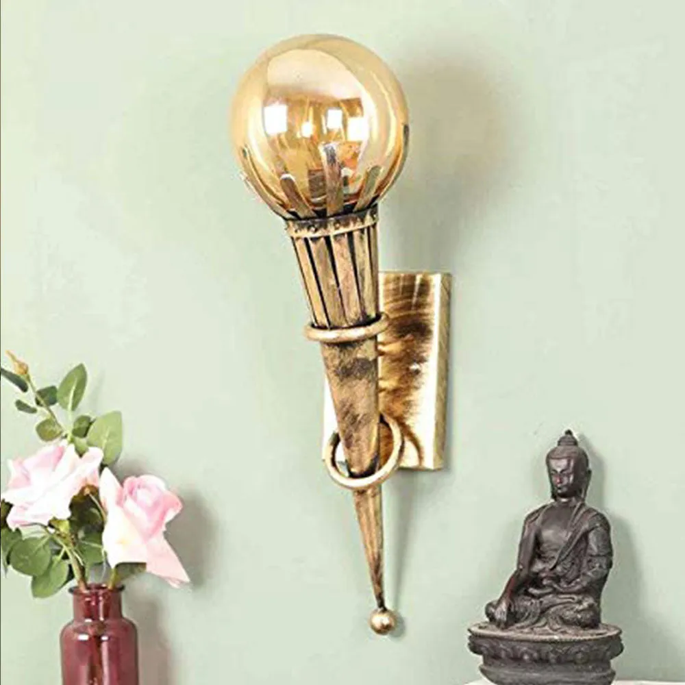 Antique Torch Motif Brass & Glass Wall Sconce (Bulb not included)