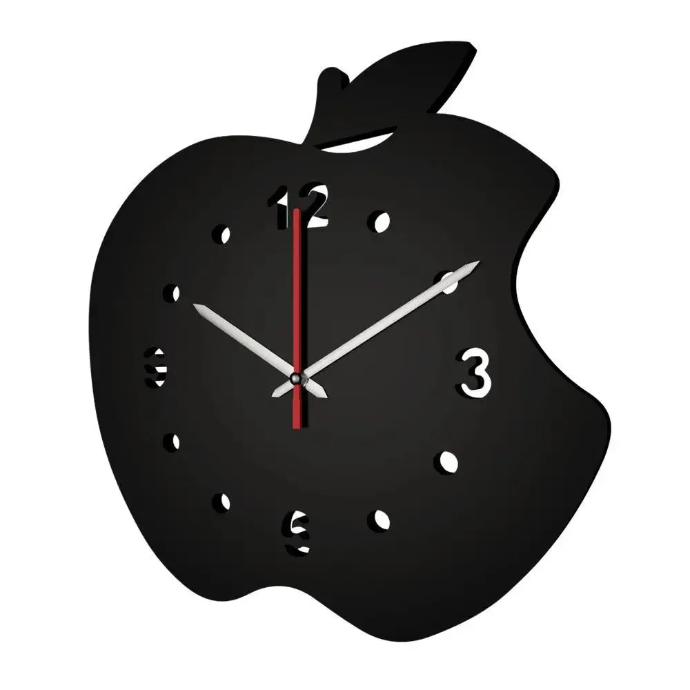 Apple Design in Black Color Wooden Wall Clock