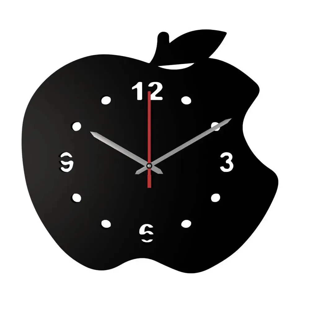 Apple Design in Black Color Wooden Wall Clock
