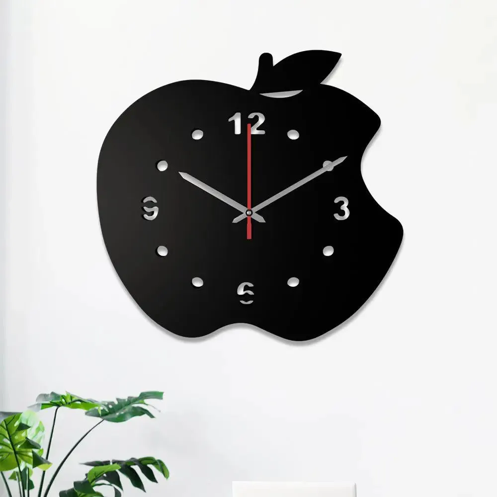 Apple Design in Black Color Wooden Wall Clock