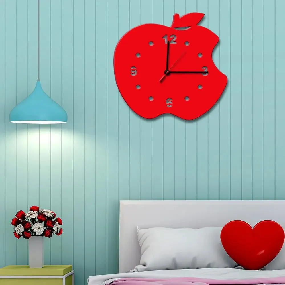 Apple Design in Red Color Wooden Wall Clock
