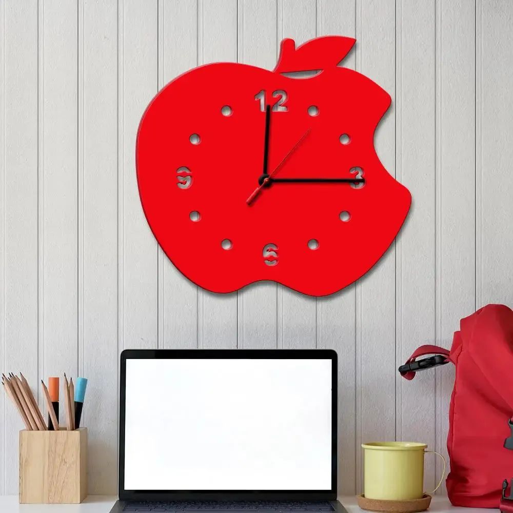 Apple Design in Red Color Wooden Wall Clock
