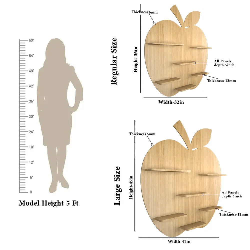 Apple Shape Backlit Wood Wall Shelf / Book Shelf / Night Light, Light Oak Finish Regular ( 32 inches x 36 inches )