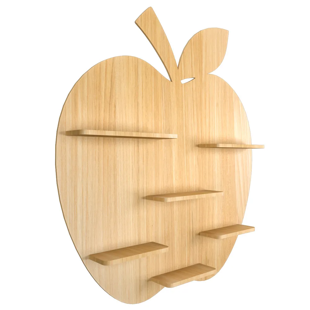Apple Shape Backlit Wood Wall Shelf / Book Shelf / Night Light, Light Oak Finish Regular ( 32 inches x 36 inches )