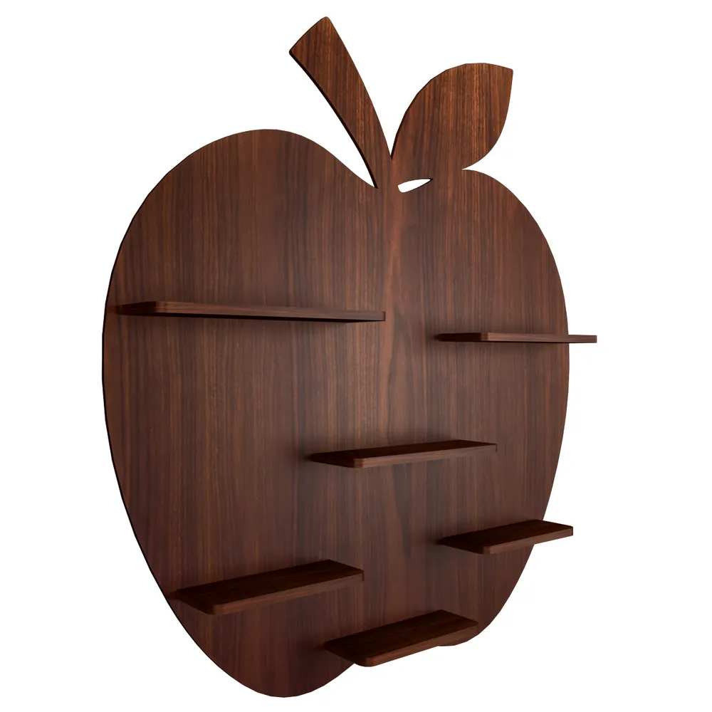 Apple Shape Backlit Wood Wall Shelf / Book Shelf / Night Light, Walnut Finish Regular ( 32 inches x 36 inches )