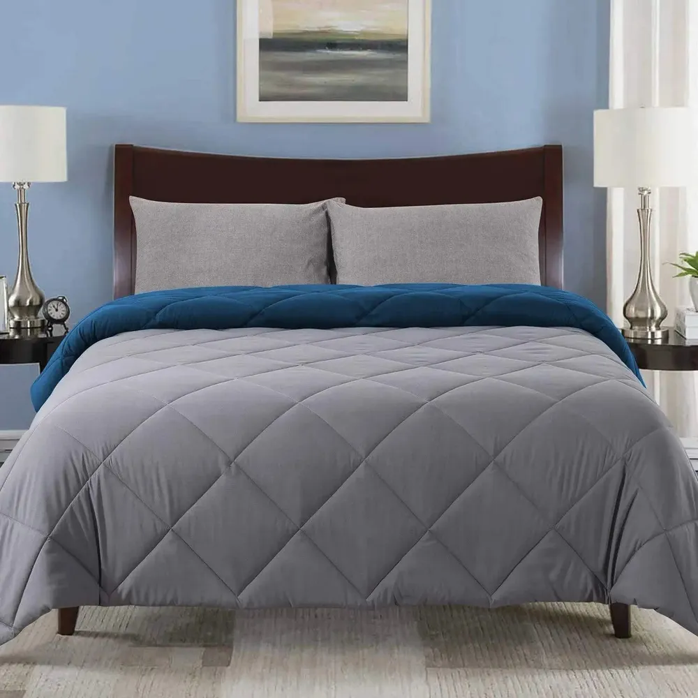 Aqua Blue & Grey Quilted Double Bed Comforter