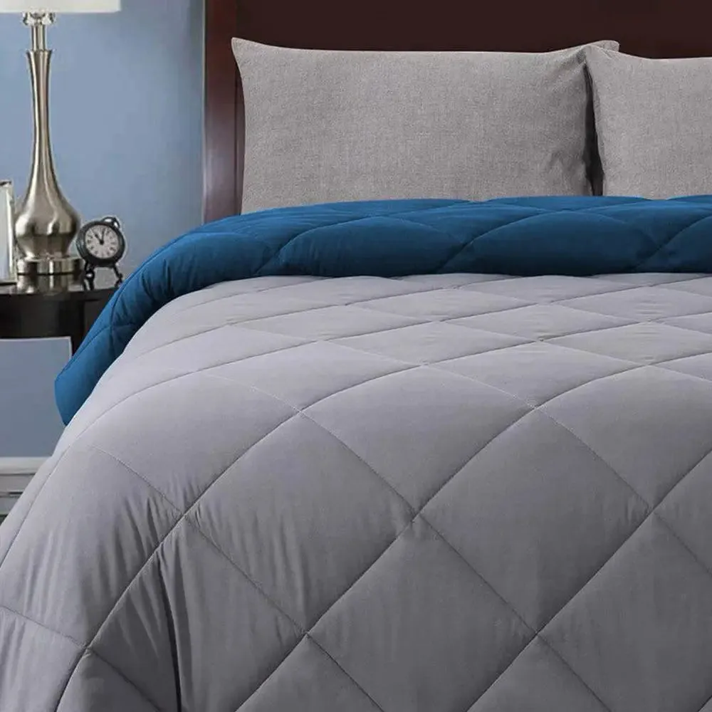 Aqua Blue & Grey Quilted Double Bed Comforter