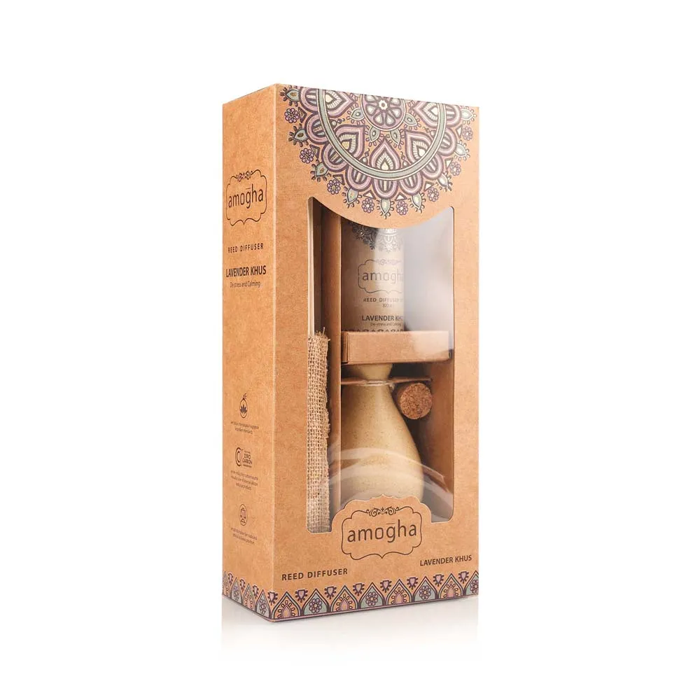 Aromatic Lavender Khus Reed Diffuser Set (Ceramic Pot+Reeds+Essential Oil)