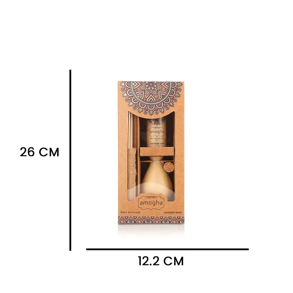 Aromatic Lavender Khus Reed Diffuser Set (Ceramic Pot+Reeds+Essential Oil)