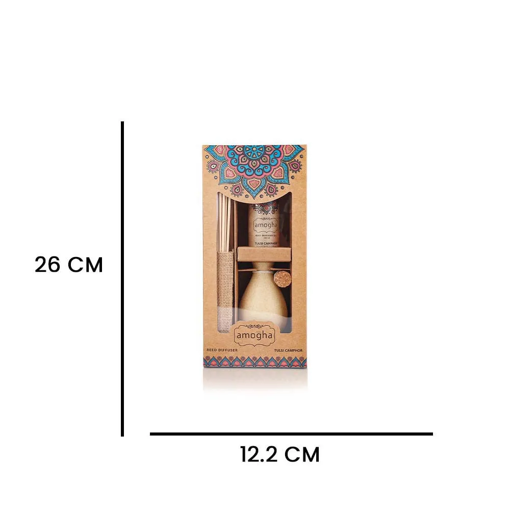 Aromatic Tulsi Camphor Reed Diffuser Set (Ceramic Pot+Reeds+Essential Oil)
