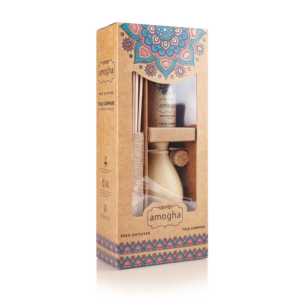 Aromatic Tulsi Camphor Reed Diffuser Set (Ceramic Pot+Reeds+Essential Oil)