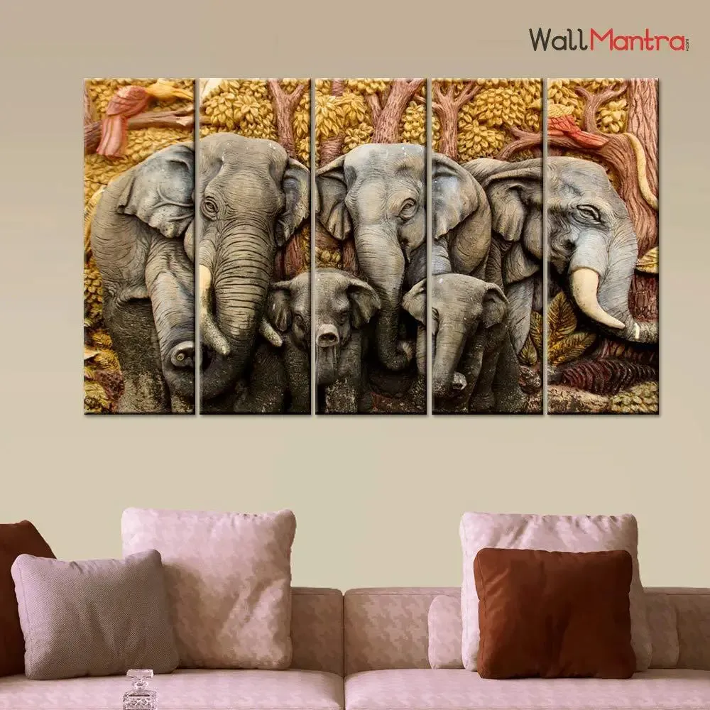 Art Print Elephants Wooden Framed Canvas Wall Painting