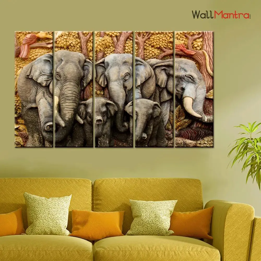 Art Print Elephants Wooden Framed Canvas Wall Painting