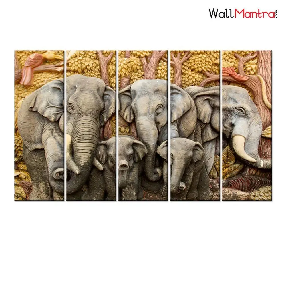 Art Print Elephants Wooden Framed Canvas Wall Painting