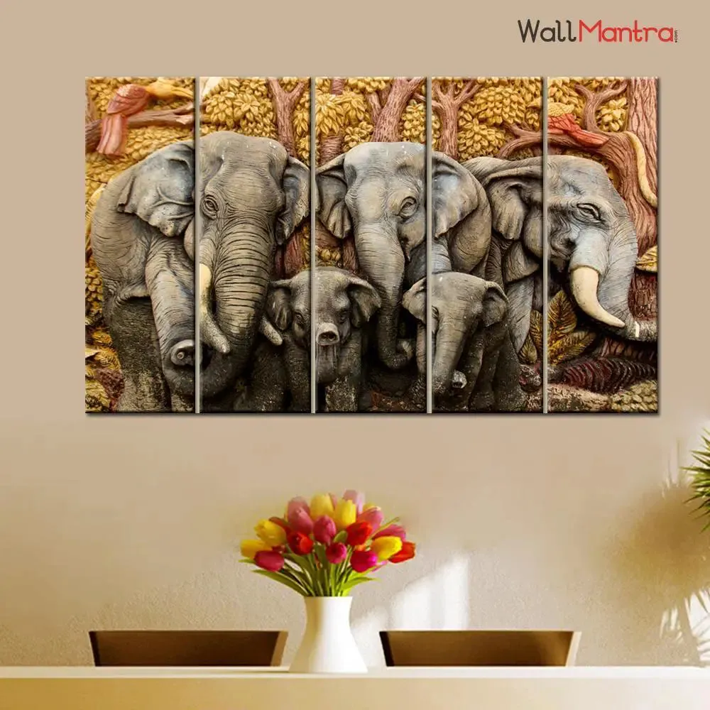 Art Print Elephants Wooden Framed Canvas Wall Painting