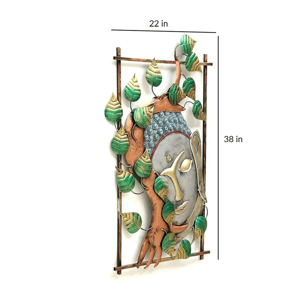 Artful Blend Of Leaves & Buddha Metal Wall Art With LED