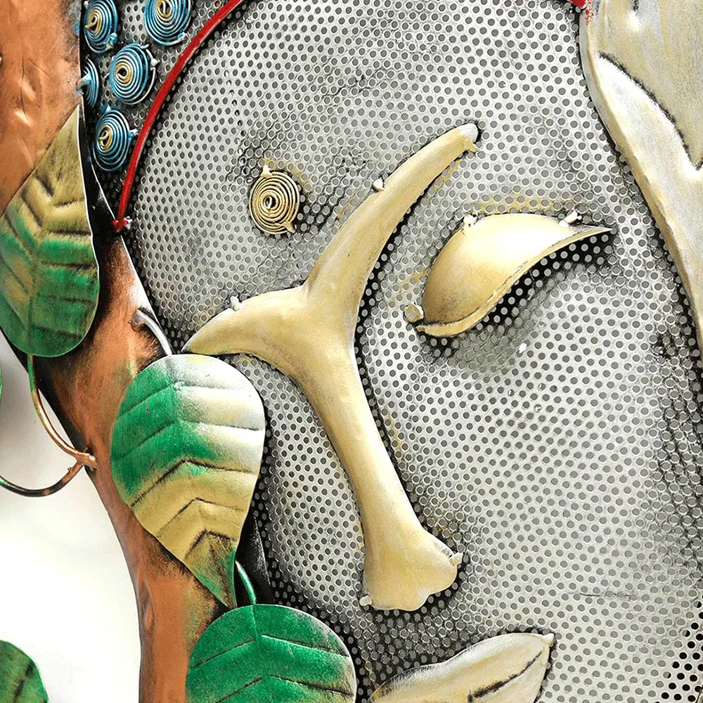 Artful Blend Of Leaves & Buddha Metal Wall Art With LED