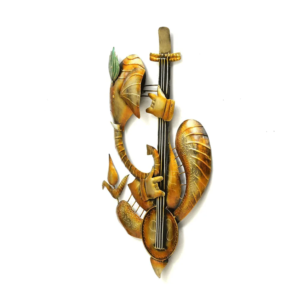 Artful Musician Ganesha Metal Wall Art With LED