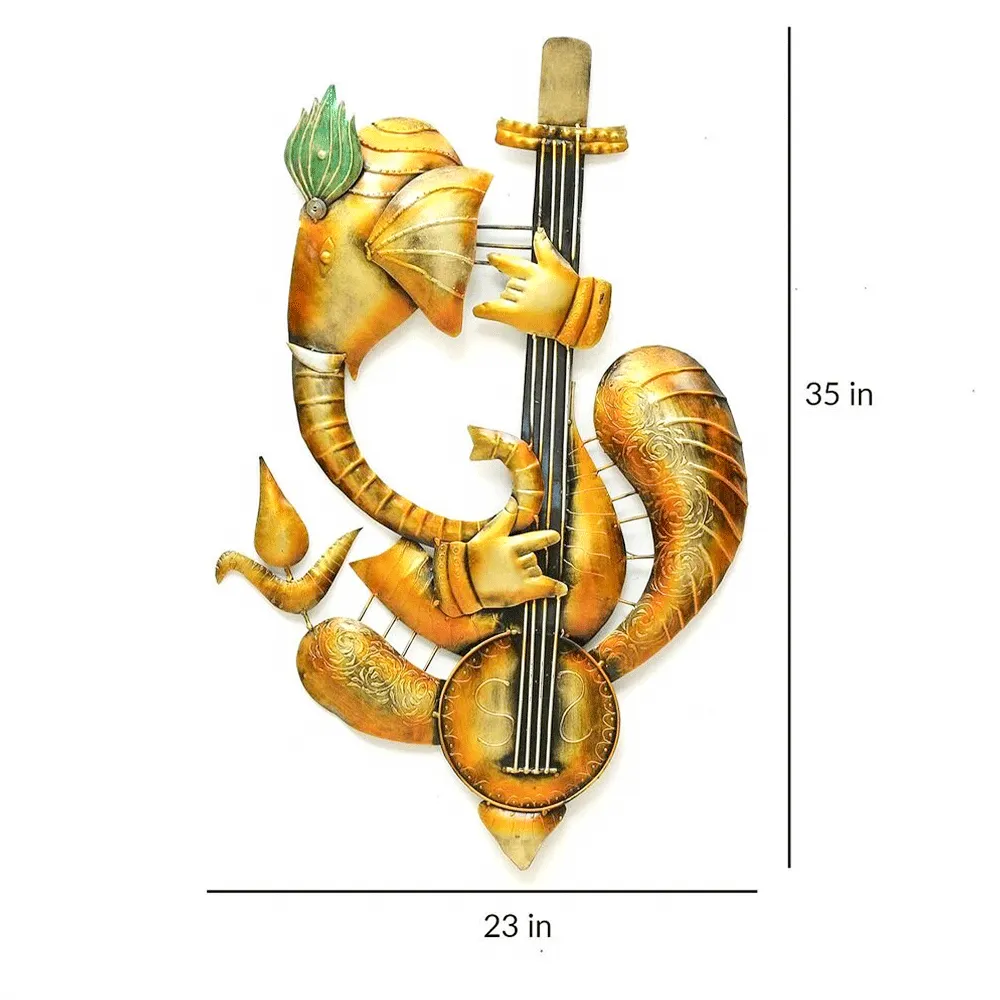 Artful Musician Ganesha Metal Wall Art With LED