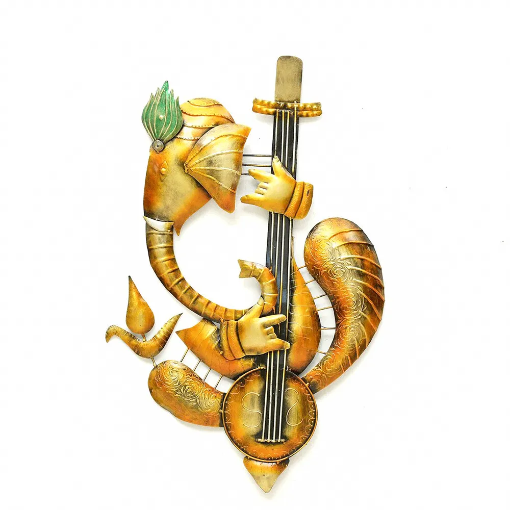 Artful Musician Ganesha Metal Wall Art With LED