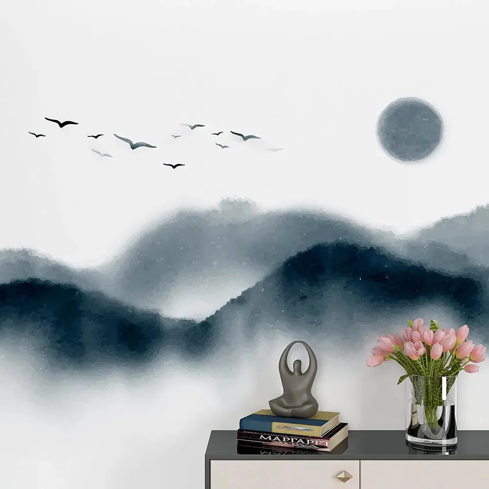 Artistic Shades of Blue Mountain Self Adhesive Wall Paper