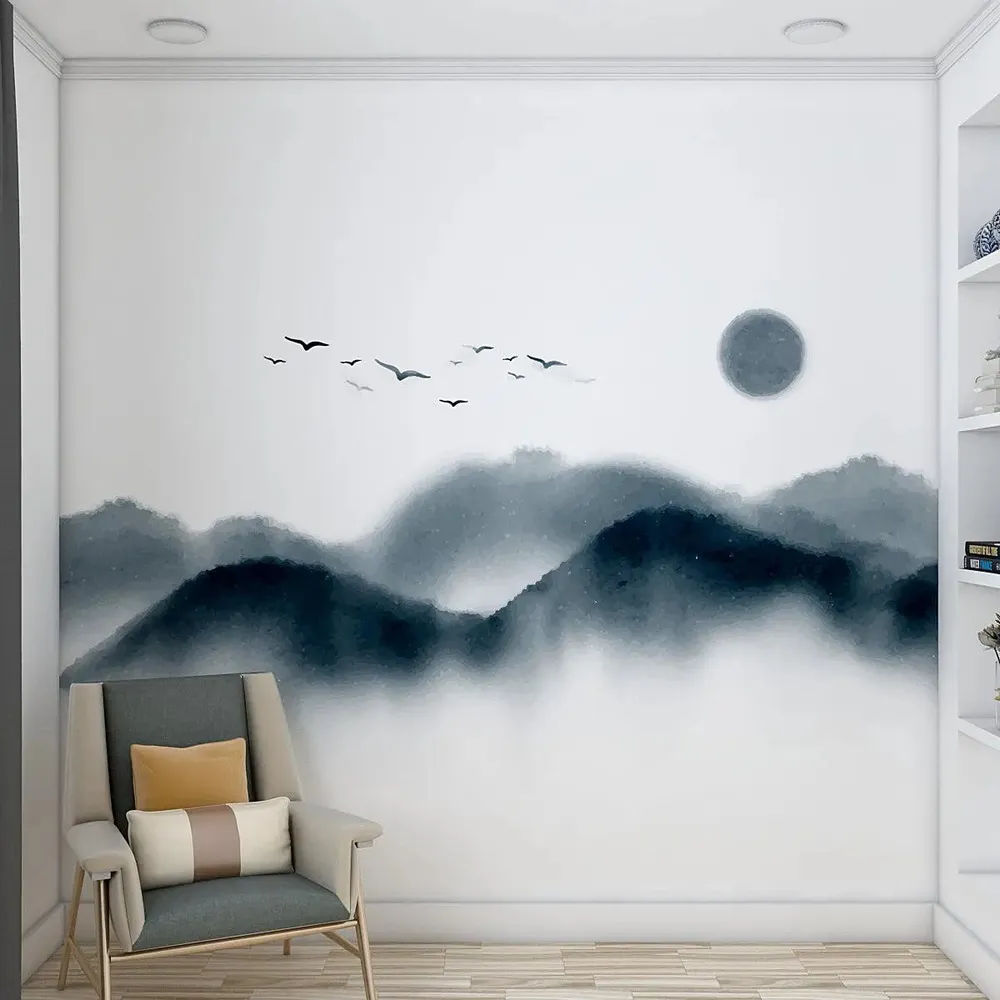 Artistic Shades of Blue Mountain Self Adhesive Wall Paper