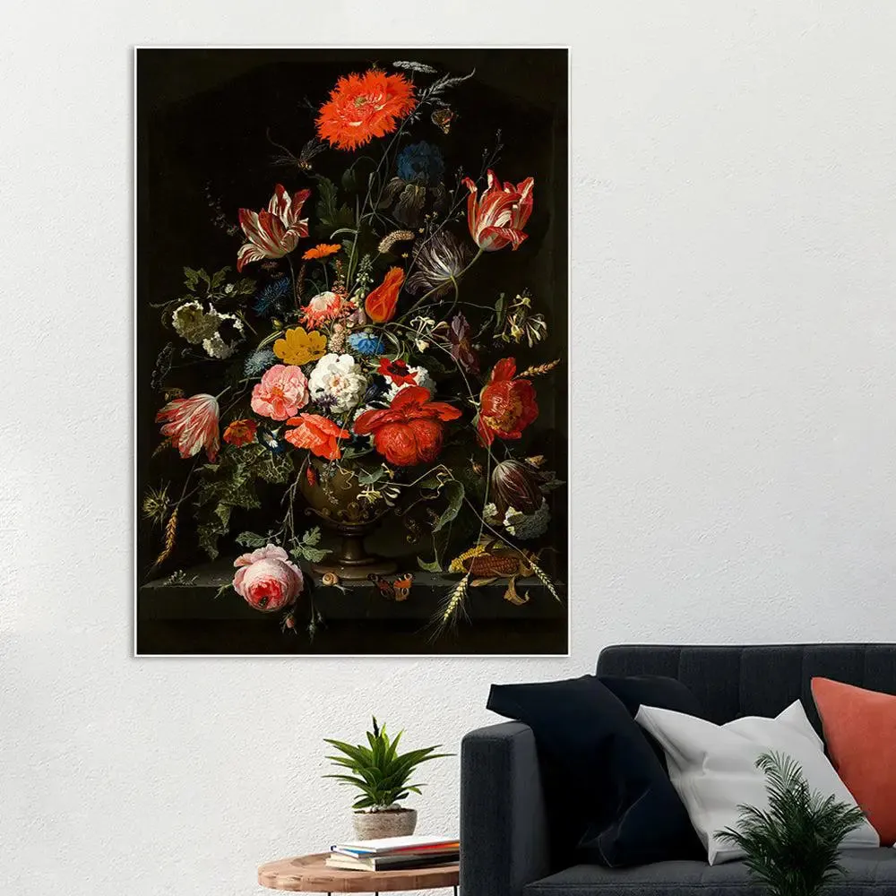 Multicoloured Aesthetic Floral Still Life Canvas Painting With Floating Frame