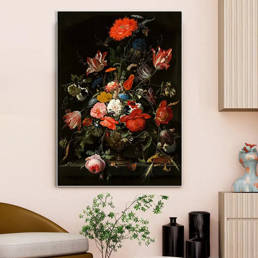Artsy Floral Still Life Painting With Floating Frame