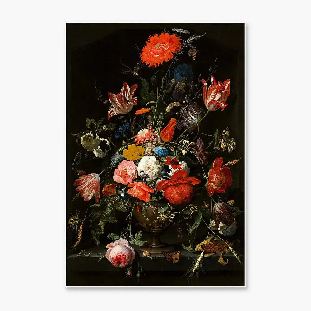 Multicoloured Aesthetic Floral Still Life Canvas Painting With Floating Frame
