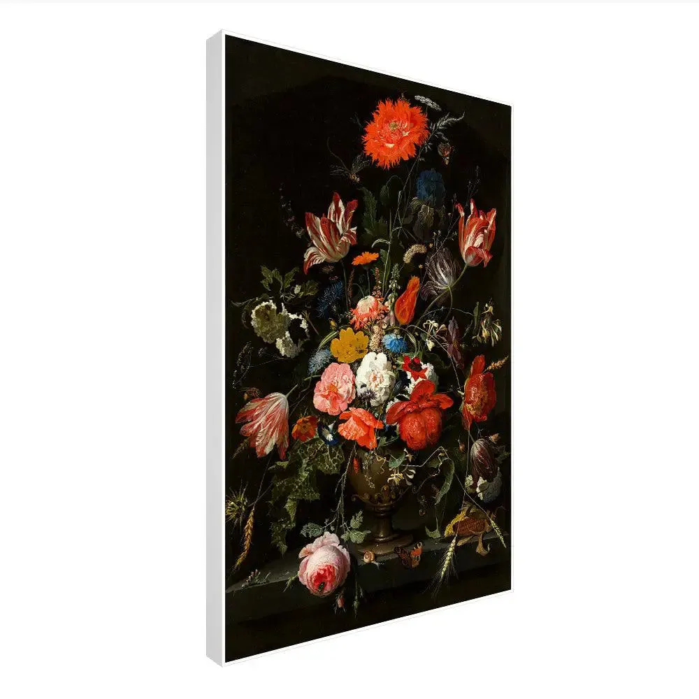 Multicoloured Aesthetic Floral Still Life Canvas Painting With Floating Frame