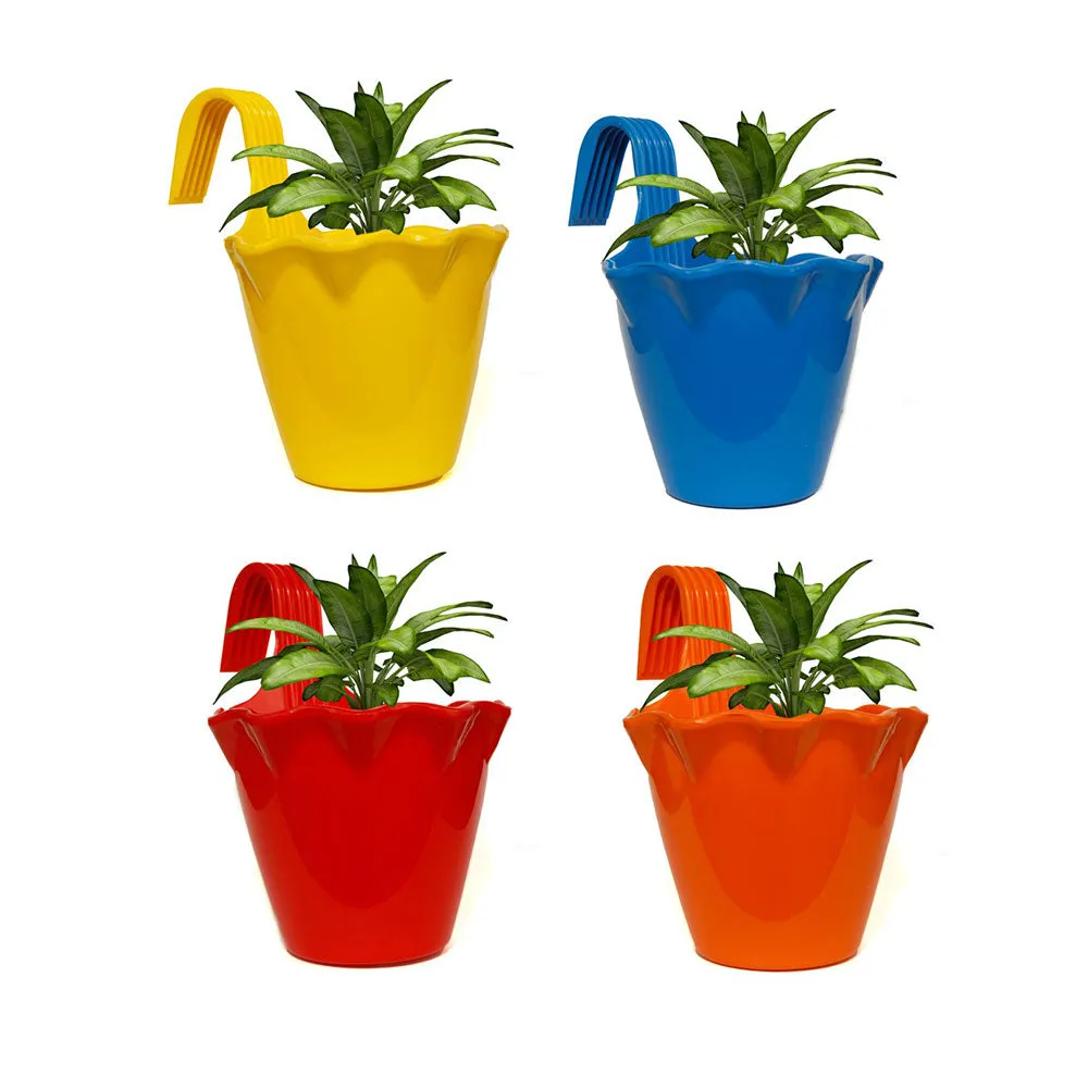 Assorted Colors Easy Single Hook Hanging Planter Pots Set Of 4