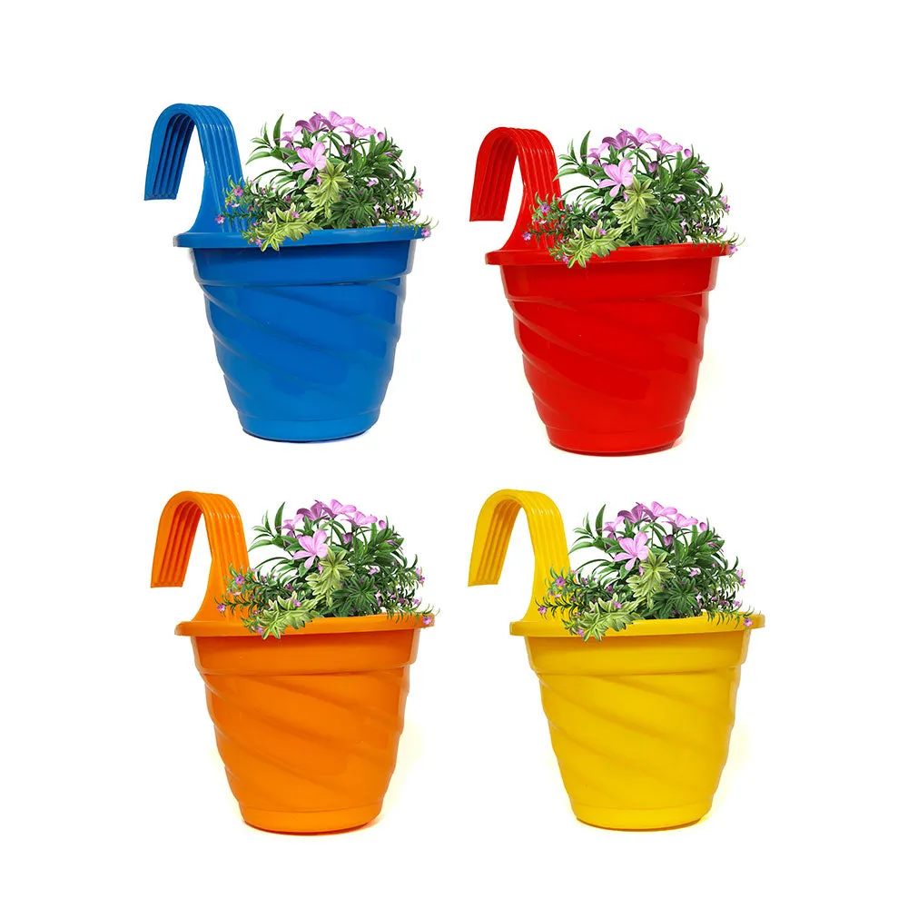 Assorted Colors Easy Single Hook Railing Twister Hanging Planter Pots Set Of 4