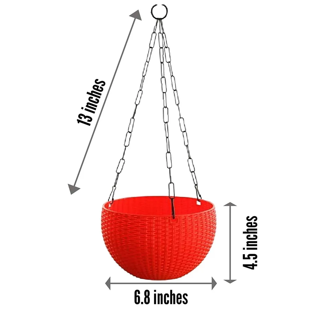 Assorted Colors Rattan Hanging Planters With Silver Chains Set Of 5