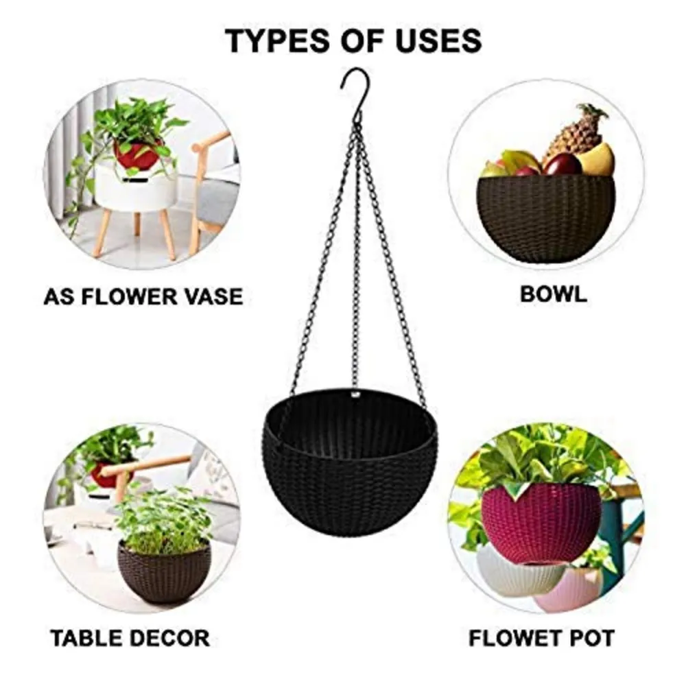Assorted Colors Rattan Hanging Planters With Silver Chains Set Of 5