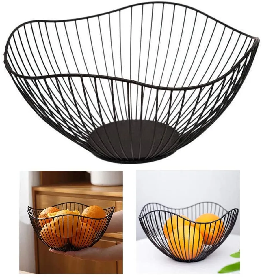Assymetrical Circular Black Wired Metal Vegetable/Fruit Basket