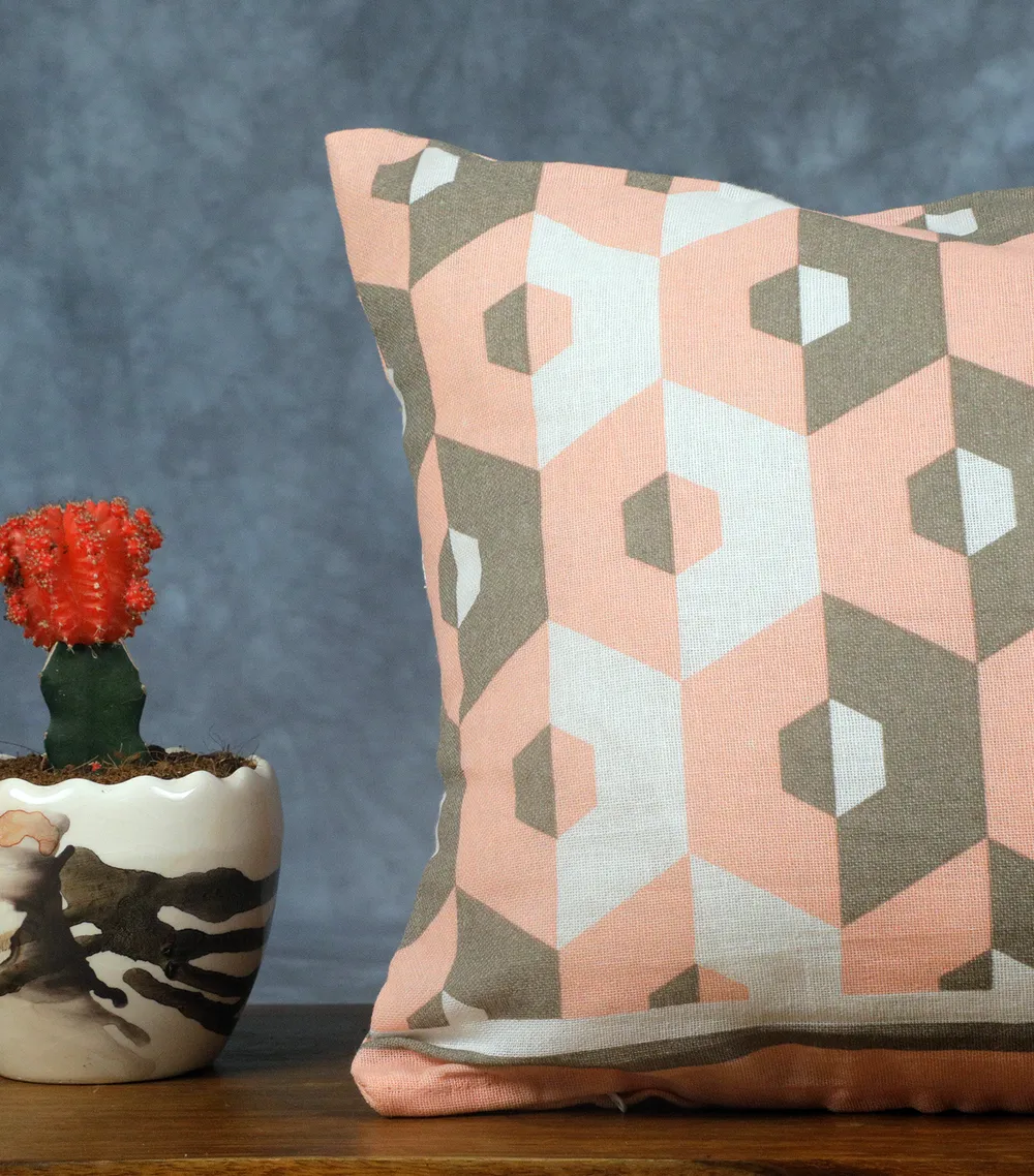 Astible Venus Pink Print Hexagon Cushion Cover