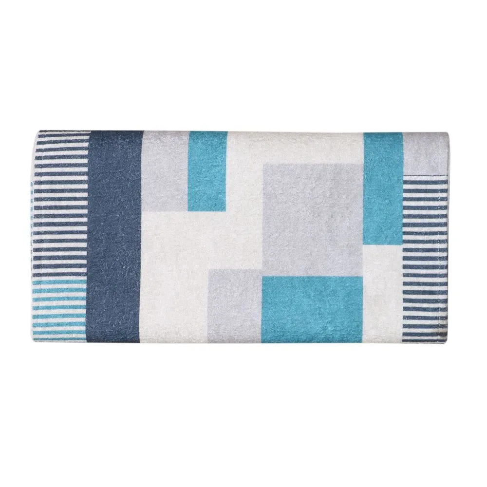 Asymmetric Blue & White Patterned Soft Velvet Table Runner