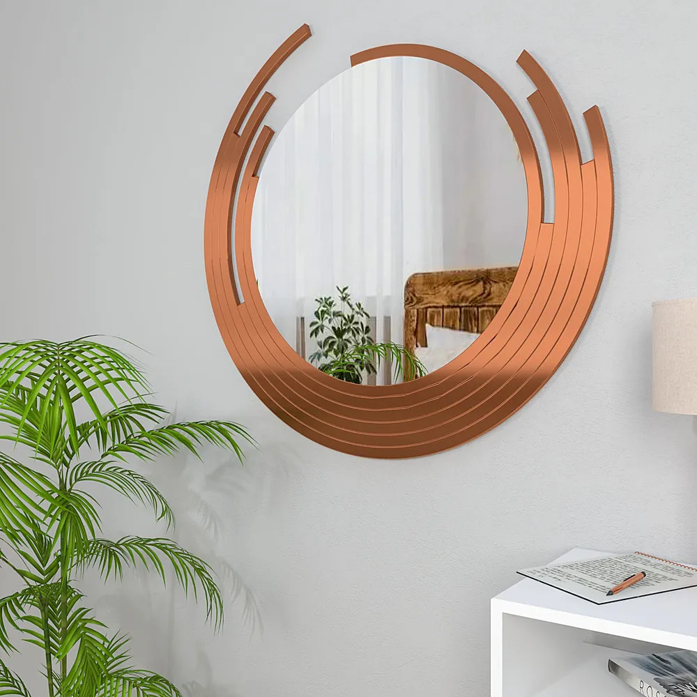 Asymmetric Designer Copper Finish Wall Mirror Small ( 46CM X 46CM )