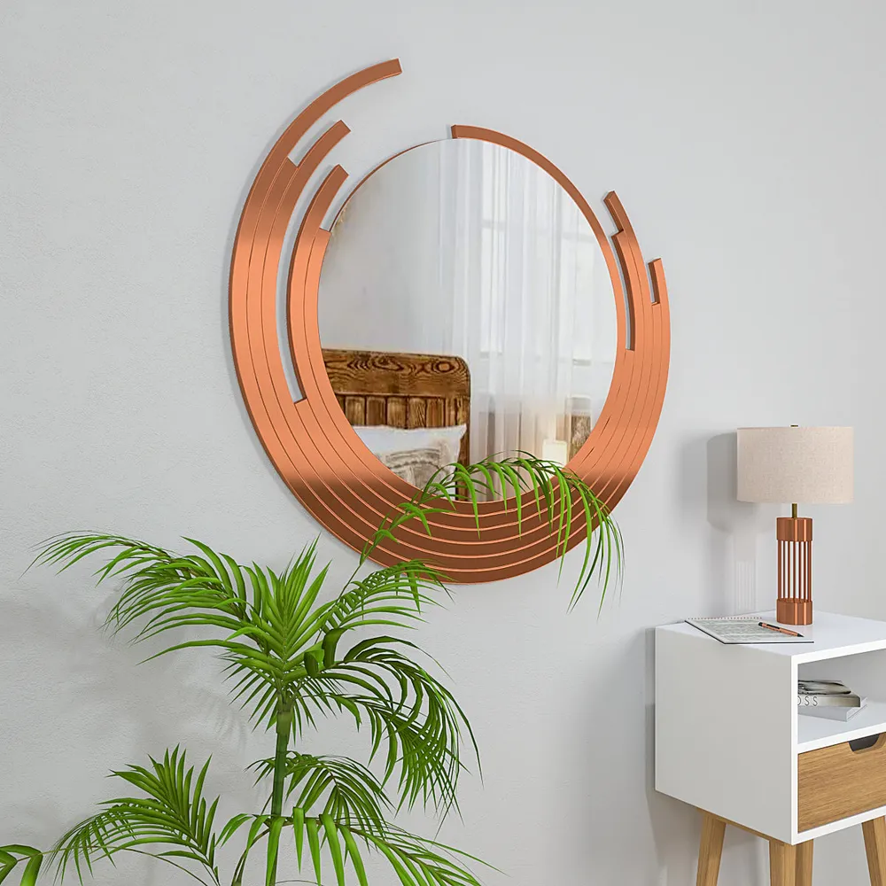 Asymmetric Designer Copper Finish Wall Mirror Small ( 46CM X 46CM )