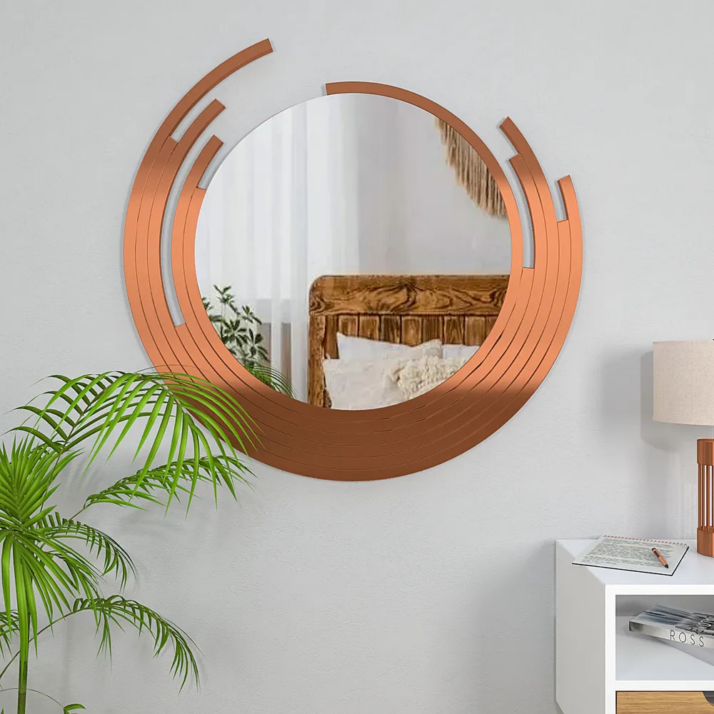 Asymmetric Designer Copper Finish Wall Mirror Small ( 46CM X 46CM )